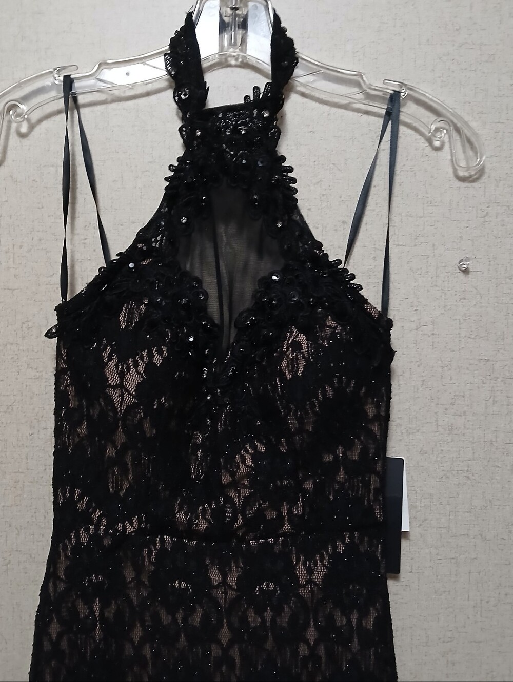 Jodi Kristopher Black Lace Overlay Maxi Dress with Blush Lining NEW